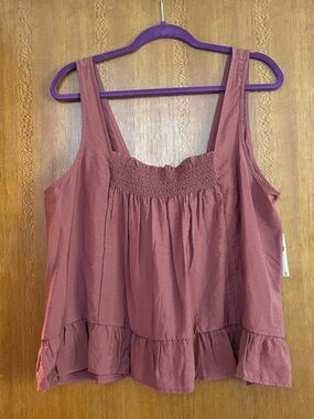 Maeve Smocked Square-Neck Women's Tank Top in Dusty Rose New